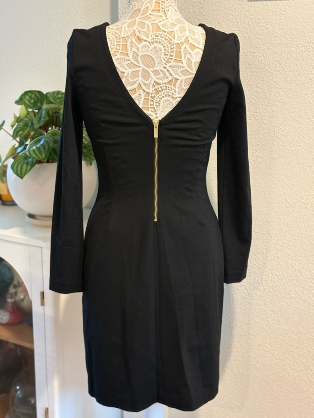 Banana Republic Low Back Black Mini Dress with Gold Zipper Detail- size 4